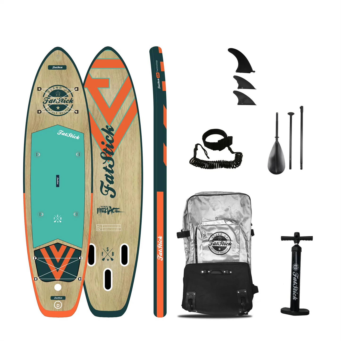 FatStick Wooden Menace 11'2" Inflatable Stand Up Paddle Board Package