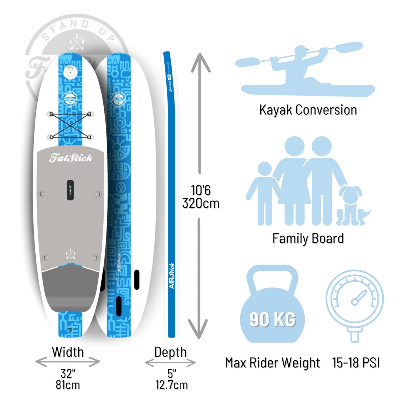 FatStick Airstick Starter 10'6 Inflatable Stand Up Paddle Board Package
